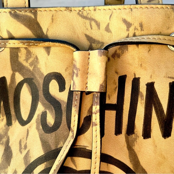 Moschino Leather Recycle Drawstring Bag Tote With Shoulder Strap - Picture 10 of 14